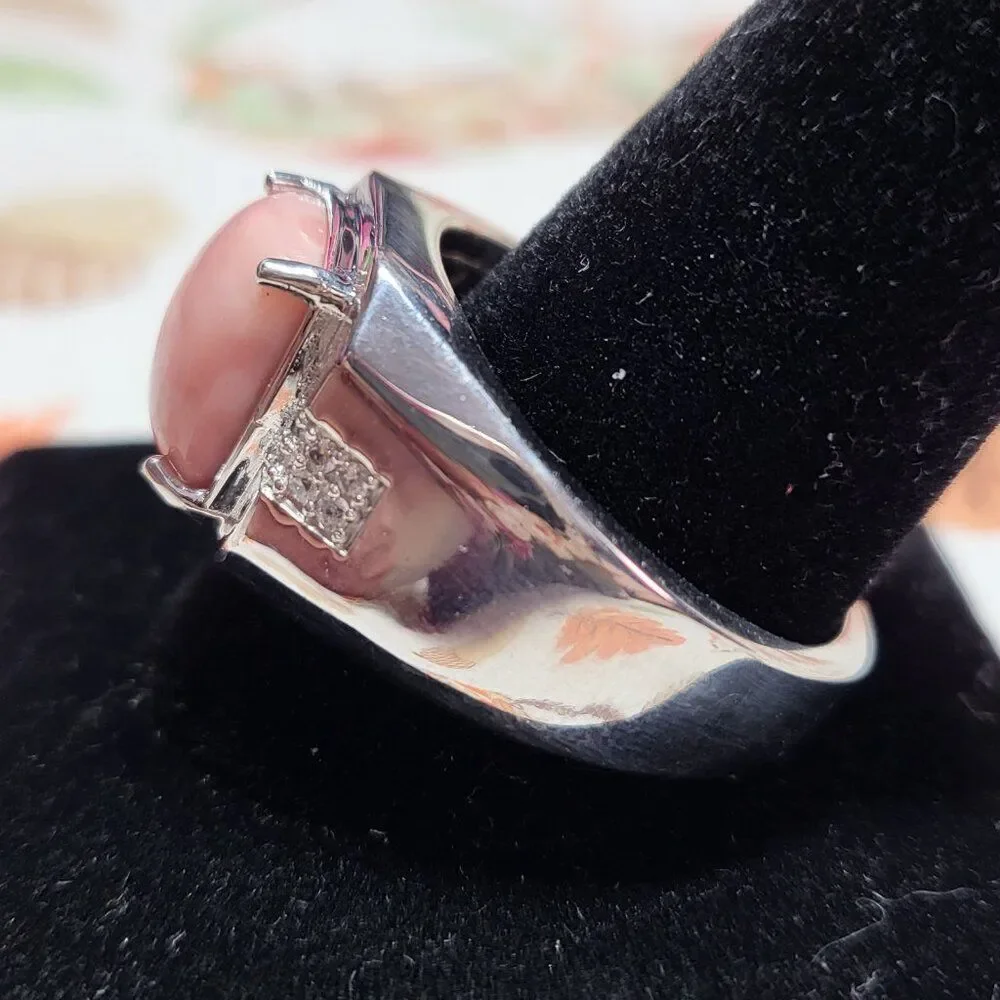 Oregon Peach Opal & White Zircon Mens Ring